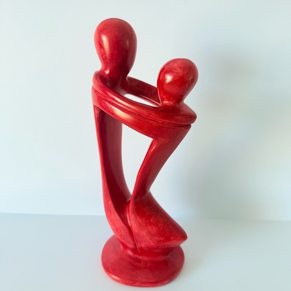 Modern Abstract Couple Art Soapstone Sculpture Red 10.5” Valentine’s Love Decor